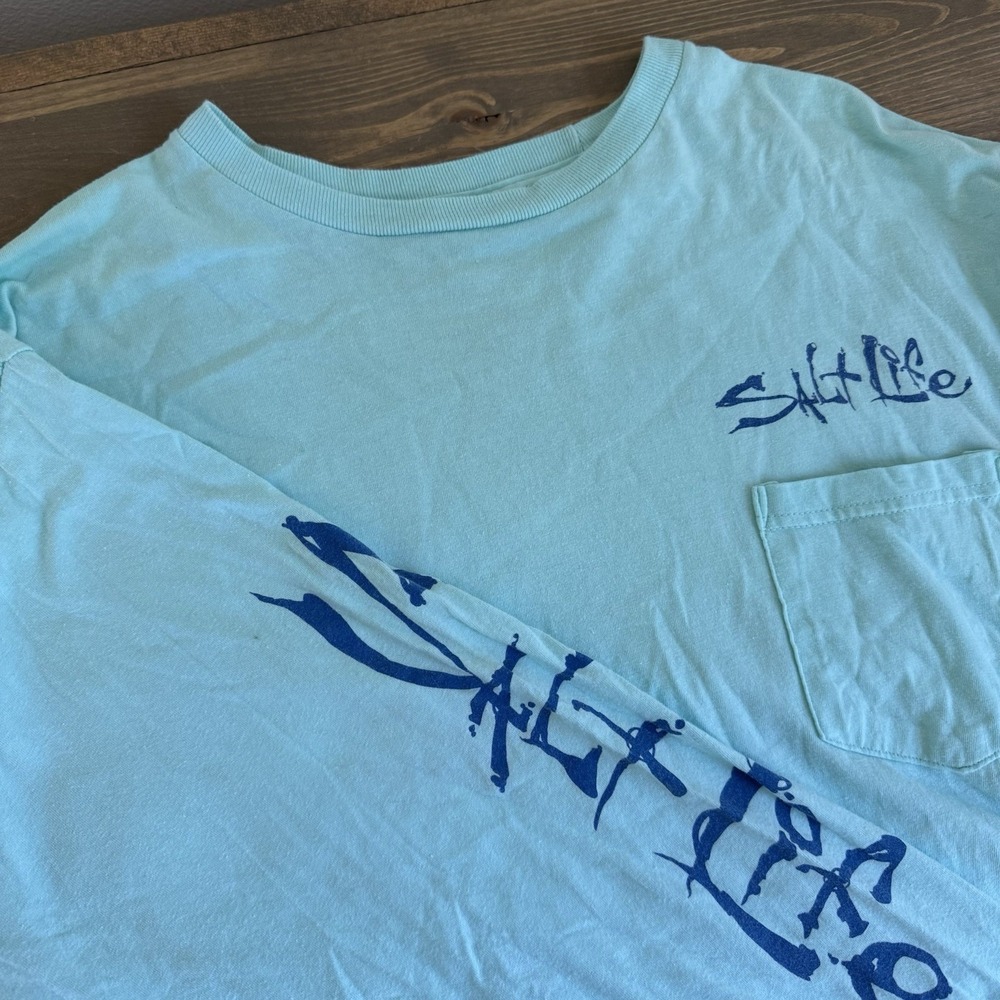 Salt Life Men's‎ Medium Blue Fishing Swordfish Cotton Long Sleeve Tee T-Shirt
